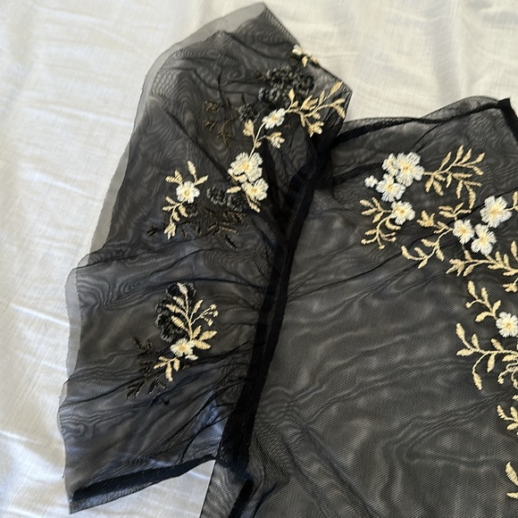 Floral Embroidered Black Mesh Top - Picture 3 of 4